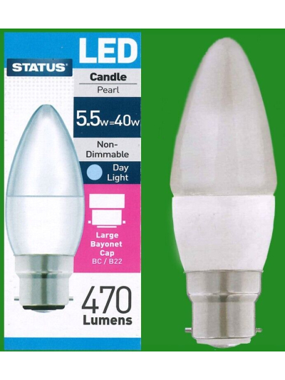 STATUS LED CANDLE PEARL "DAY LIGHT" LARGE BAYONET CAP BC/B22 5.5W=40W