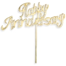 DIAMANTE HAPPY ANNIVERSARY GOLD STEM CAKE TOPPER