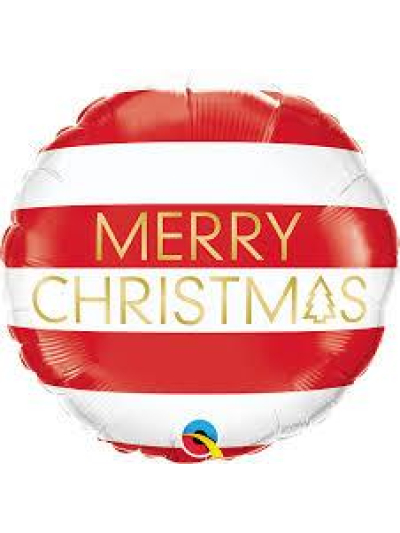 QUALATEX RED & WHITE STRIPES CHRISTMAS MICROFOIL BALLOON