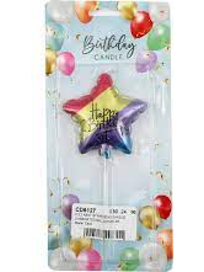 RAINBOW STRIPE BALLOON STAR BDAY CANDLE