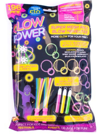 196PC MEGA PACK OF GLOW NOVELTIES