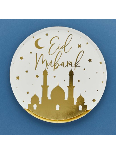 HOOTYBALLOO EID MUBARAK GOLD PAPER PLATES PK8