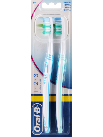 ORAL-B 1-2-3 CLASSIC CARE MEDIUM TWIN PACK TOOTHBRUSHES