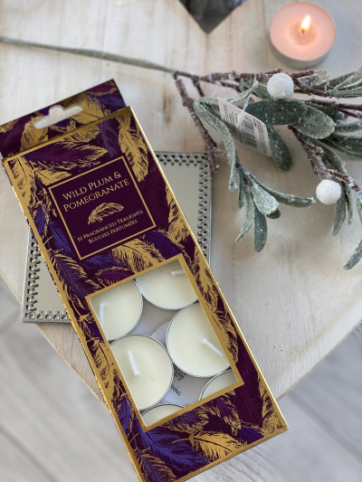 FEATHER SCENTED TEALIGHTS PK10 (Wild Plum & Pomegranate).