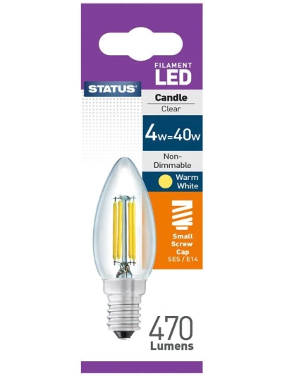 STATUS FILAMENT LED CANDLE CLEAR "WARM WHITE " SMALL SCREW CAP SES/E14