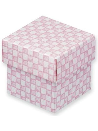 GINGHAM PINK SQ BOX W/LID 50X50X50 PK10