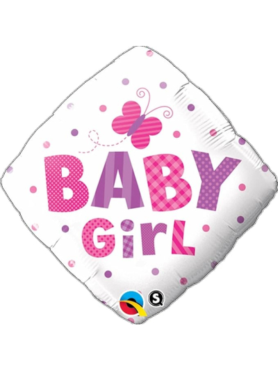 QUALATEX 18" BABY GIRL DOTS AND BUTTERFLY