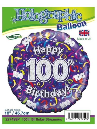 OAKTREE 18IN 100TH BIRTHDAY STREAMERS HOLOGRAPHIC FOIL