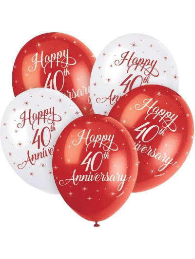 UNIQUE 12" HAPPY 40TH ANNIVERSARY LATEX BALLOONS PK5