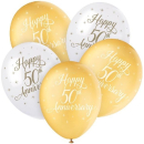 UNIQUE 12" HAPPY 50TH ANNIVERSARY LATEX BALLOONS PK5