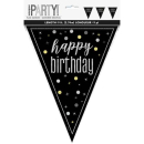 UNIQUE GLITZ BLACK HAPPY BIRTHDAY FLAG BANNER 9FT
