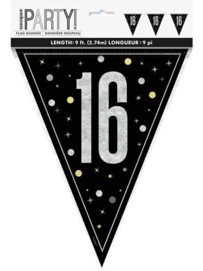 UNIQUE GLITZ BLK 16TH FLAG BANNER 9FT