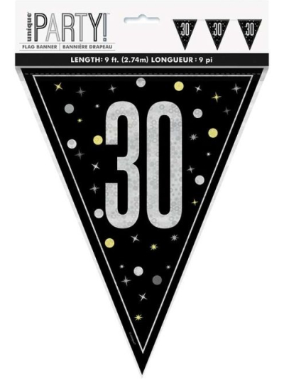 UNIQUE GLITZ BLACK 30TH FLAG BANNER 9FT