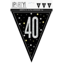 UNIQUE GLITZ BLK HAPPY 40TH BIRTHDAY FLAG BANNER 9FT