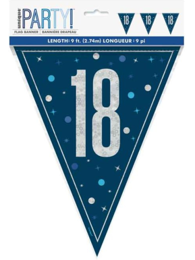 UNIQUE GLITZ BLUE 18TH FLAG BANNER 9FT