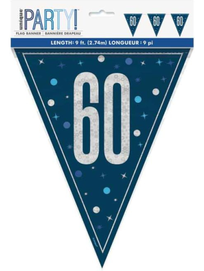 UNIQUE GLITZ BLUE 60TH FLAG BANNER 9FT