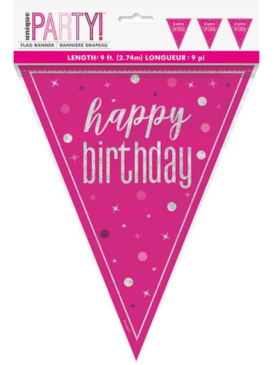 UNIQUE GLITZ PINK HBDAY FLAG BANNER 9FT