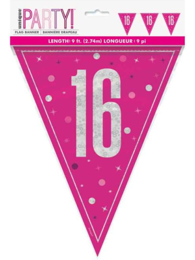 UNIQUE GLITZ PINK 16 FLAG BANNER 9FT