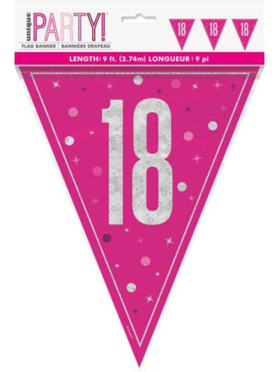 UNIQUE GLITZ PINK HAPPY 18TH BIRTHDAY FLAG BANNER 9FT