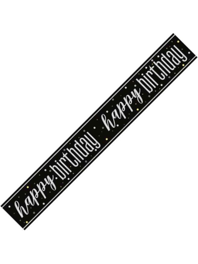 UNIQUE GLITZ BLACK HAPPY BDAY PRISM BANNER 9FT