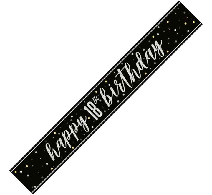 UNIQUE GLITZ BLK HAPPY 18TH BIRTHDAY BANNER