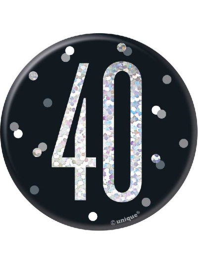 UNIQUE BDAY GLITZ BLK 3IN BADGE-40TH
