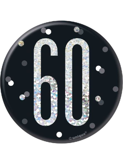 UNIQUE BDAY GLITZ BLK 3IN BADGE-60TH