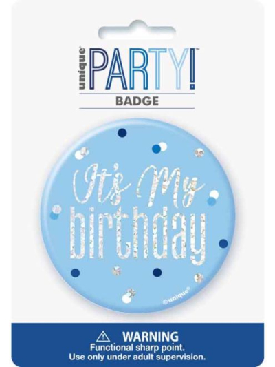 UNIQUE GLITZ BLUE 3IN BADGE-BDAY