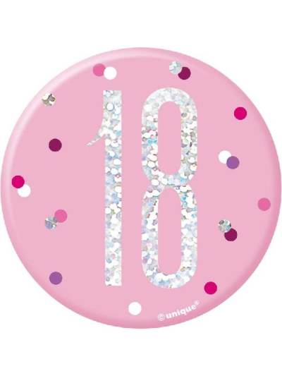 UNIQUE BDAY GLITZ PINK 3IN BADGE-18TH