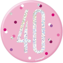 UNIQUE BDAY GLITZ PINK 3IN BADGE-40TH