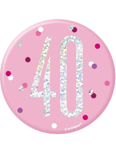 UNIQUE BDAY GLITZ PINK 3IN BADGE-40TH