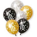 UNIQUE 6 GLITZ BLK 16TH ASST PEARL PREMIUM 12" LATEX BALLOONS