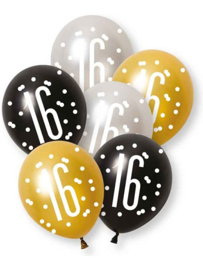 UNIQUE 6 GLITZ BLK 16TH ASST PEARL PREMIUM 12" LATEX BALLOONS