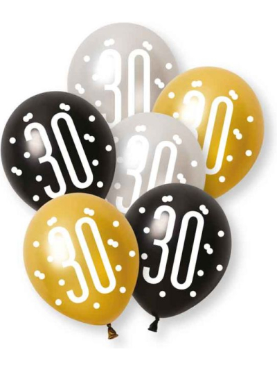 UNIQUE 6 12IN GLITZ BLACK 30TH PEARL BALLOONS