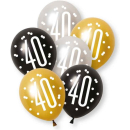 UNIQUE 6 12IN GLITZ BLACK 40TH PEARL BALLOONS
