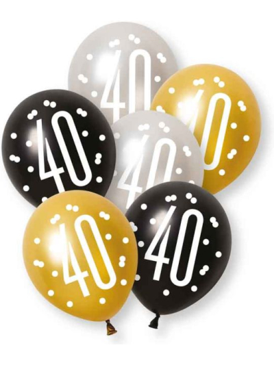 UNIQUE 6 12IN GLITZ BLACK 40TH PEARL BALLOONS
