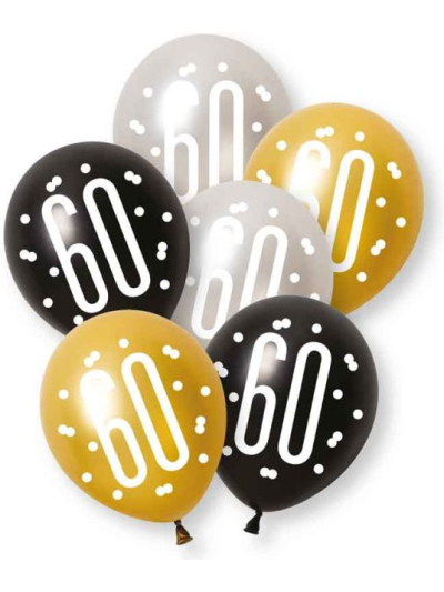 UNIQUE 6 12IN GLITZ BLACK 60TH PEARL BALLOONS
