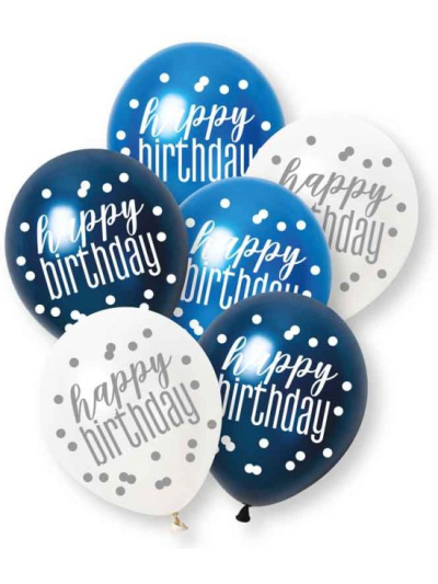 UNIQUE 6 GLITZ BLUE HAPPY BIRTHDAY PEARL PREMIUM 12" LATEX BALLOONS