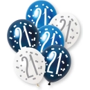 UNIQUE 6 GLITZ BLUE NUMBER 21 & PEARL PREMIUM 12" LATEX BALLOONS