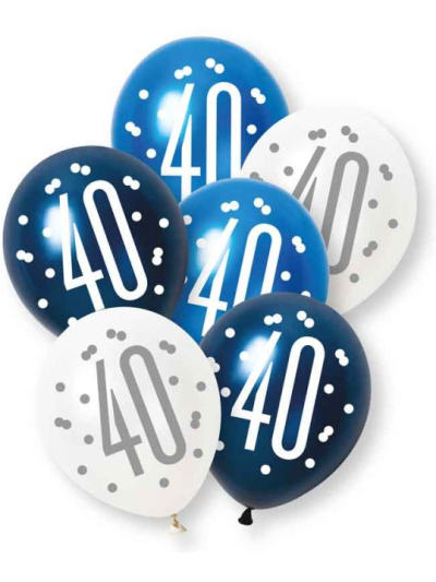 UNIQUE GLITZ BLUE NUMBER 40 LATEX BALLOONS PK6