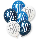UNIQUE 6 GLITZ BLUE NUMBER 50 ASST PEARL PREMIUM 12" LATEX BALLOONS