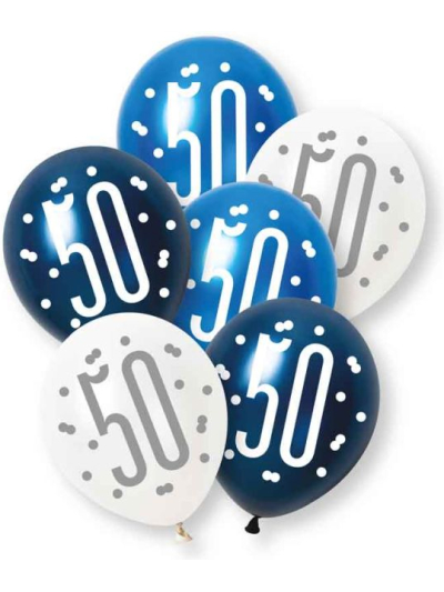 UNIQUE 6 GLITZ BLUE NUMBER 50 ASST PEARL PREMIUM 12" LATEX BALLOONS