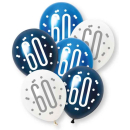 UNIQUE 6 GLITZ BLUE NUMBER 60 ASST PEARL PREMIUM 12" LATEX BALLOONS