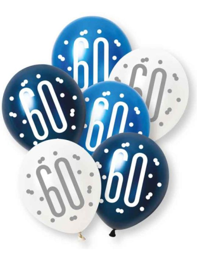 UNIQUE 6 GLITZ BLUE NUMBER 60 ASST PEARL PREMIUM 12" LATEX BALLOONS
