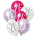 UNIQUE 6 GLITZ PINK 21ST PLATINUM & PEARL PREMIUM 12" LATEX BALLOONS
