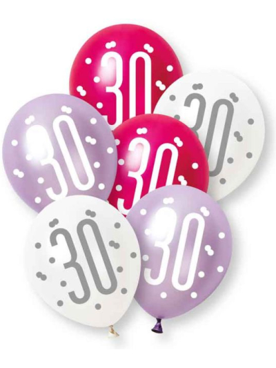 UNIQUE 6 12IN GLITZ PINK 40TH PEARL BALLOONS