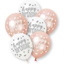 UNIQUE 6 GLITZ ROSE GOLD HAPPY BIRTHDAY ASST PREMIUM 12" LATEX BALLOONS