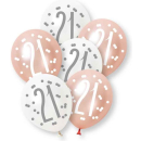 UNIQUE 6 GLITZ ROSE GOLD NUMBER 21 ASST PEARL PREMIUM 12" LATEX BALLOONS