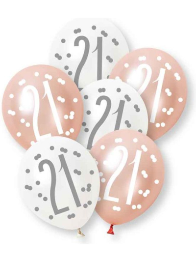 UNIQUE 6 GLITZ ROSE GOLD NUMBER 21 ASST PEARL PREMIUM 12" LATEX BALLOONS