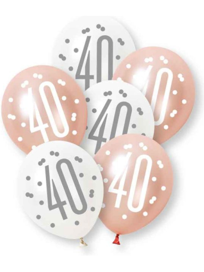 UNIQUE 6 GLITZ ROSE GOLD NUMBER 40 ASST PEARL PREMIUM 12" LATEX BALLOONS